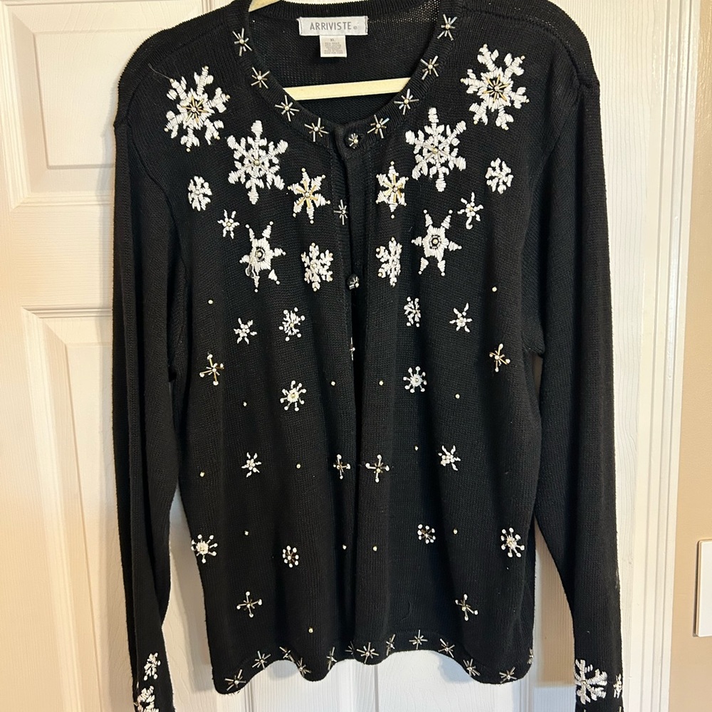 Arriviste Black Cardigan with Snowflake Embellishments